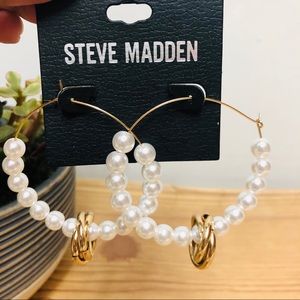 2/$20 Steve Madden Pearls Hoop Double Twisted Circle